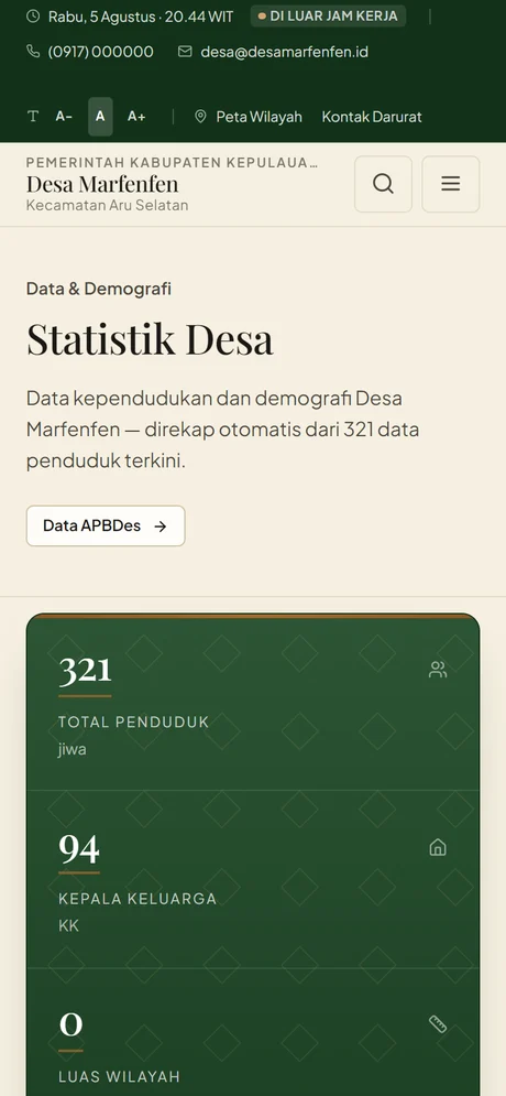 Tampilan mobile — Statistik & data desa